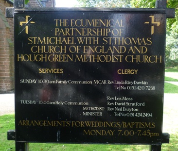Board at St Michael and St Thomas, Hough Green