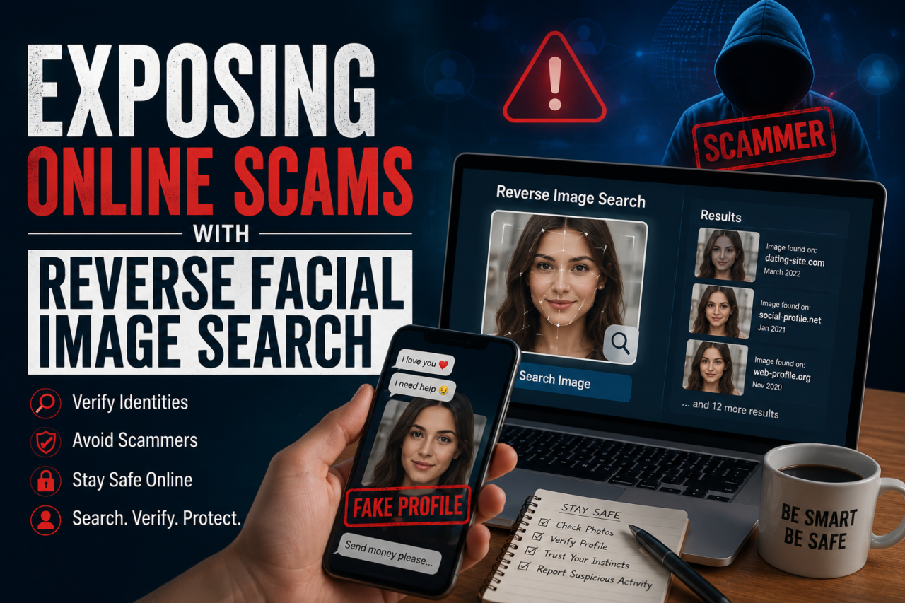 Exposing Online Scams with Reverse Facial Image Search